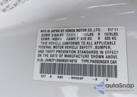 2011 Honda Cr-Z Ex из США, поврежденный, VIN JHMZF1D66BS014016